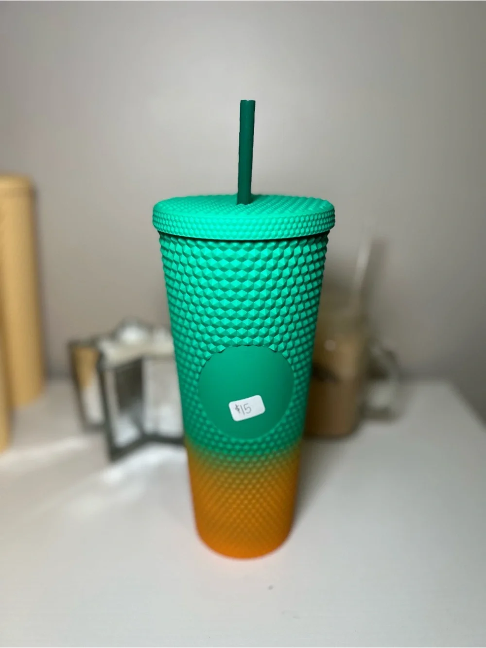 Textured Ombré Reusable Tumbler with Straw - Turquoise to Orange